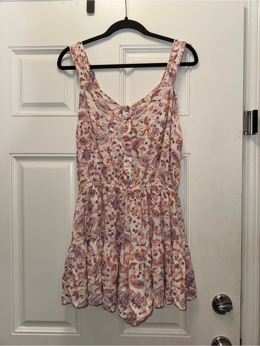 Jessica Simpson White Paisley Sleeveless Romper with Pink & Orange Accents 0197